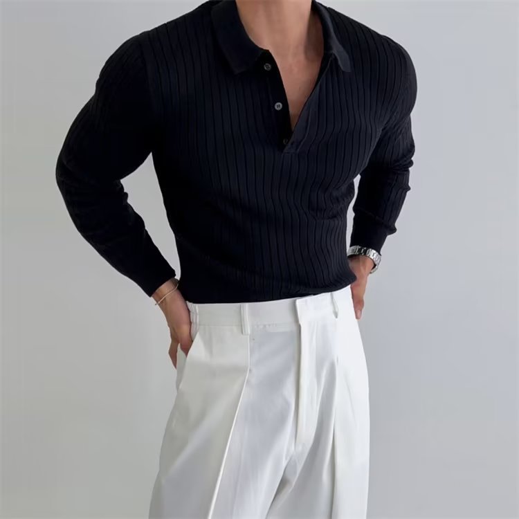 Long Sleeve Polo Striped Knitted Shirt