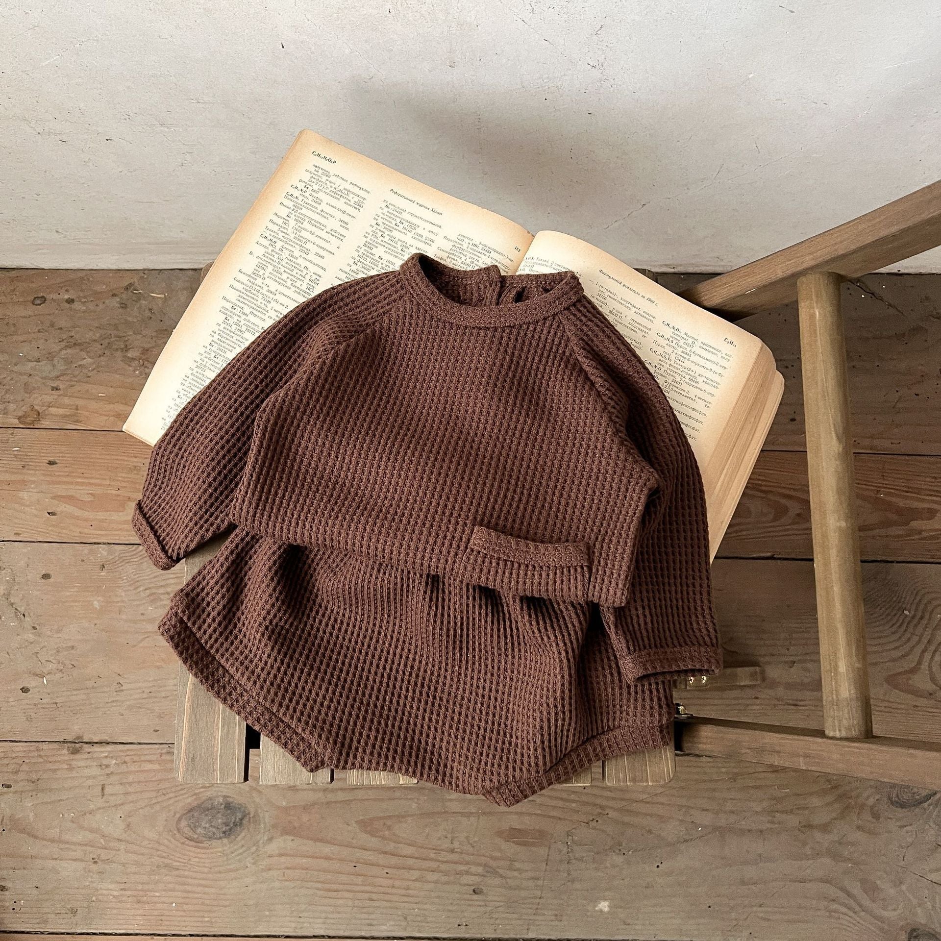Long Sleeve Waffle Sweatshirt and Shorts Set