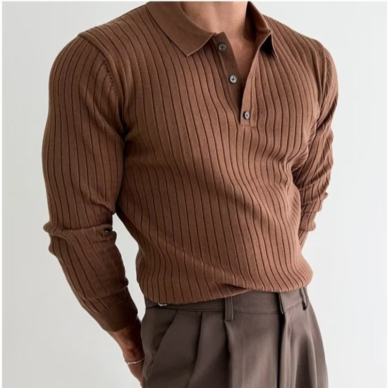 Long Sleeve Polo Striped Knitted Shirt