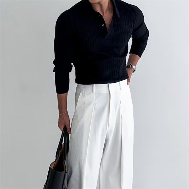 Long Sleeve Polo Striped Knitted Shirt