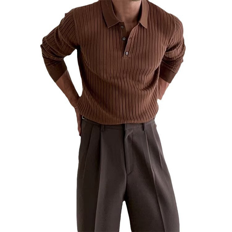 Long Sleeve Polo Striped Knitted Shirt