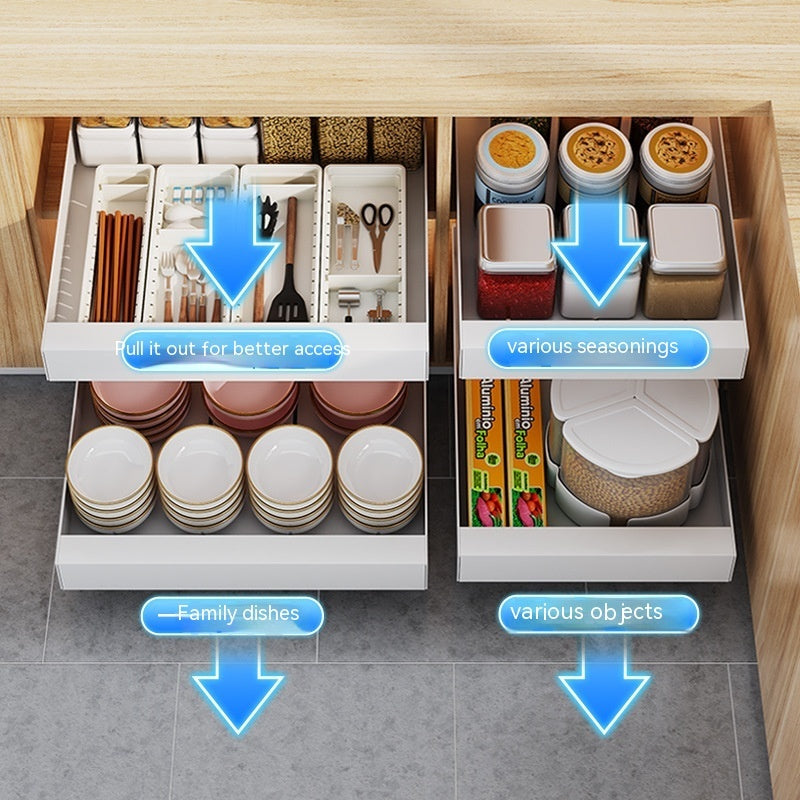 Double Layer Kitchen Drawer-styled Pull-out Cabinet