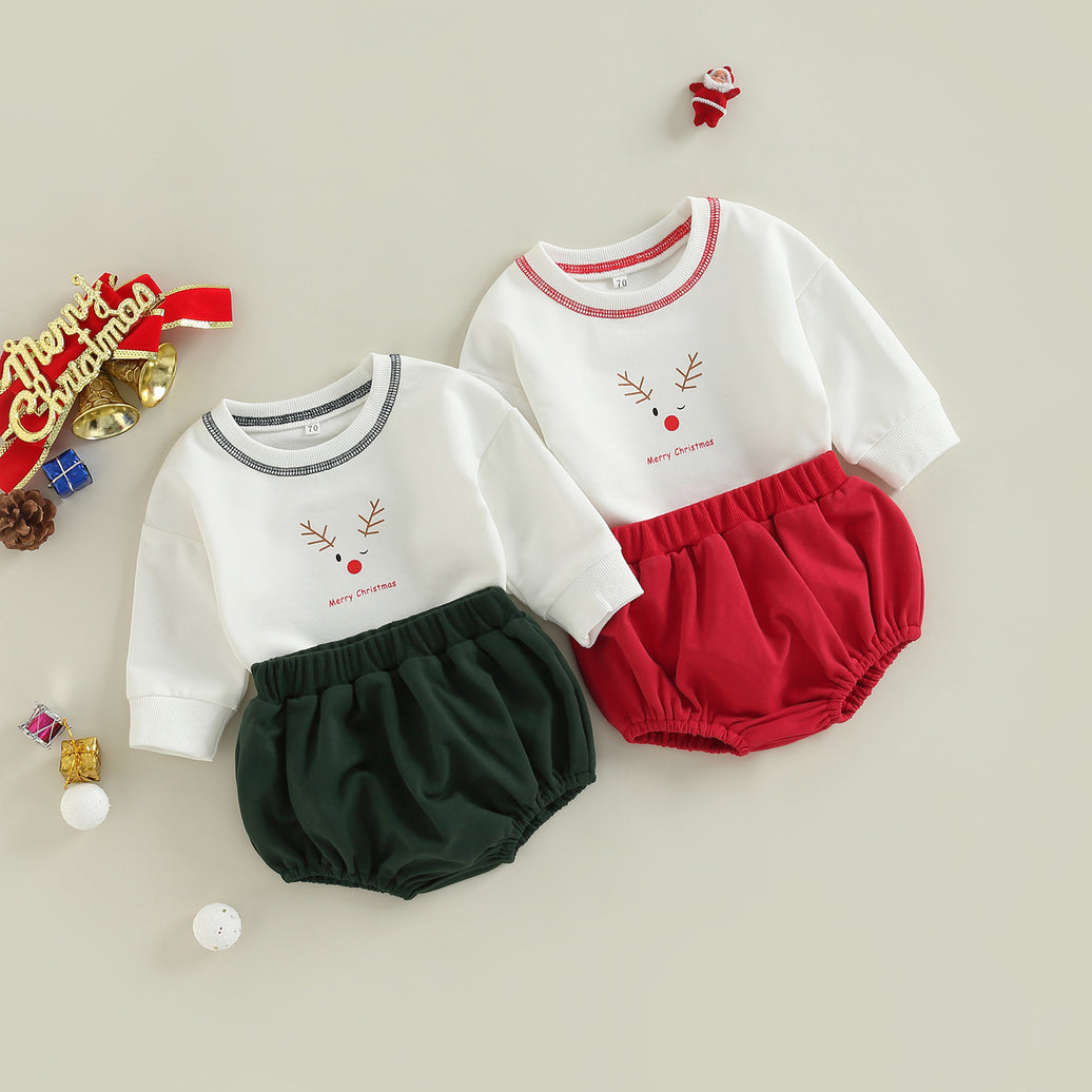 Long-Sleeved Reindeer Top & Pants Set