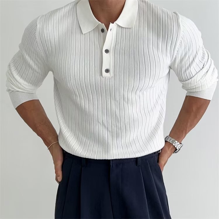 Long Sleeve Polo Striped Knitted Shirt
