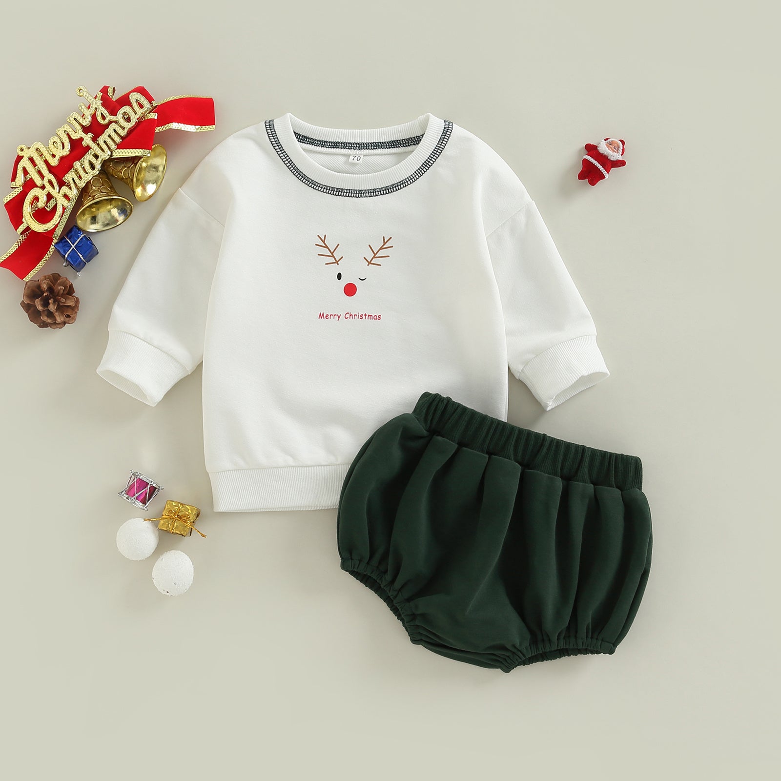 Long-Sleeved Reindeer Top & Pants Set
