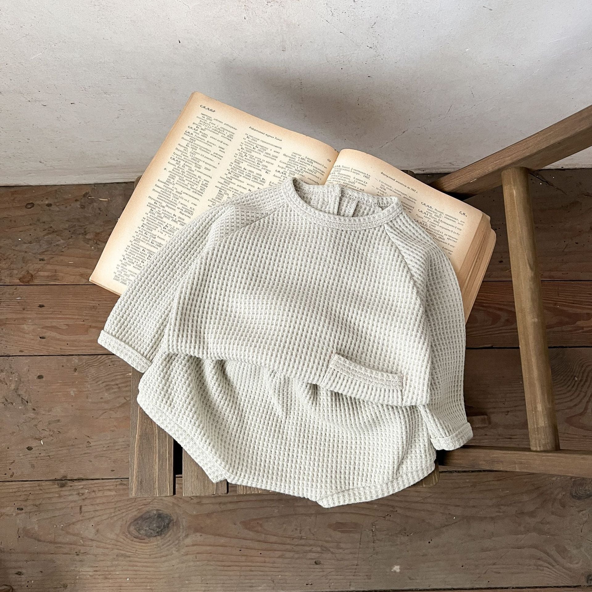 Long Sleeve Waffle Sweatshirt and Shorts Set