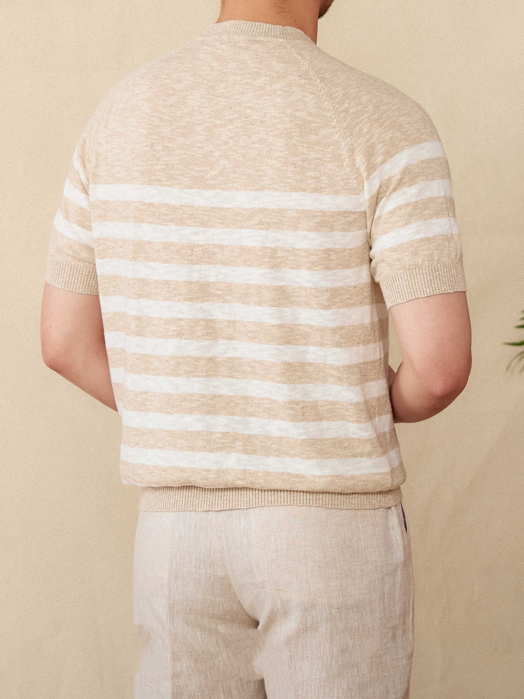 Short Sleeve Linen Stripe Knitted T-shirt