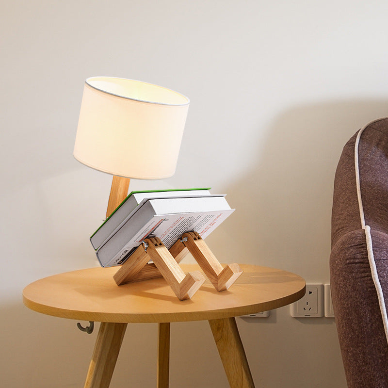 Lampe de table en bois avec range-livre intégré