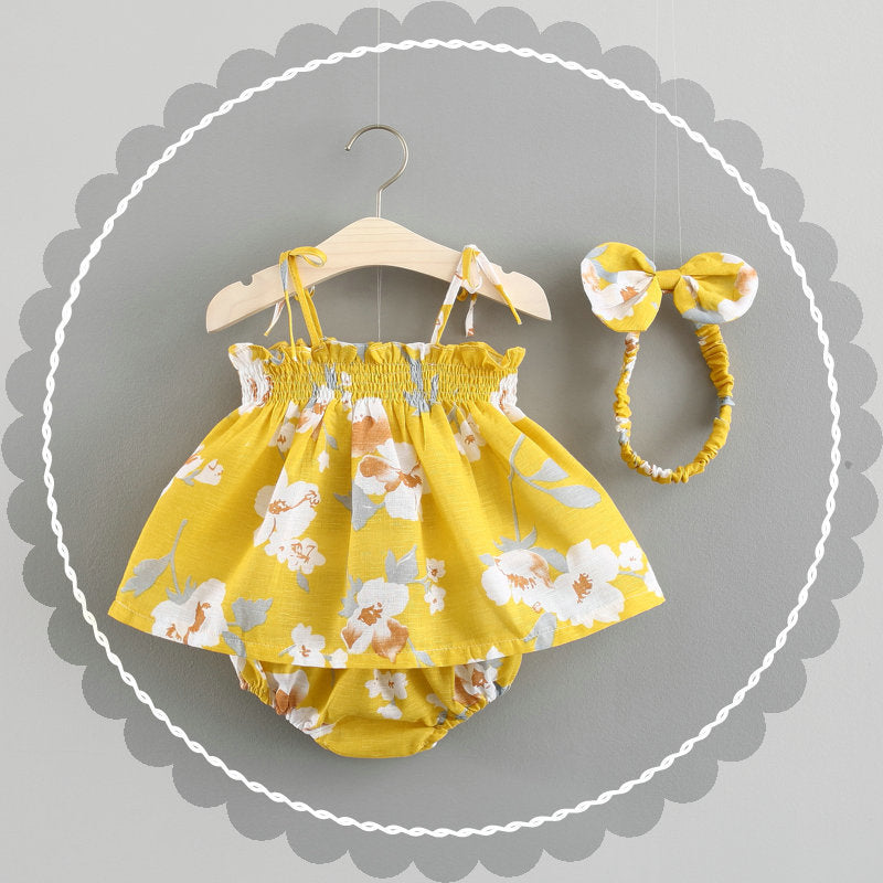 3 Pcs Flower Printed Sleeveless Suit