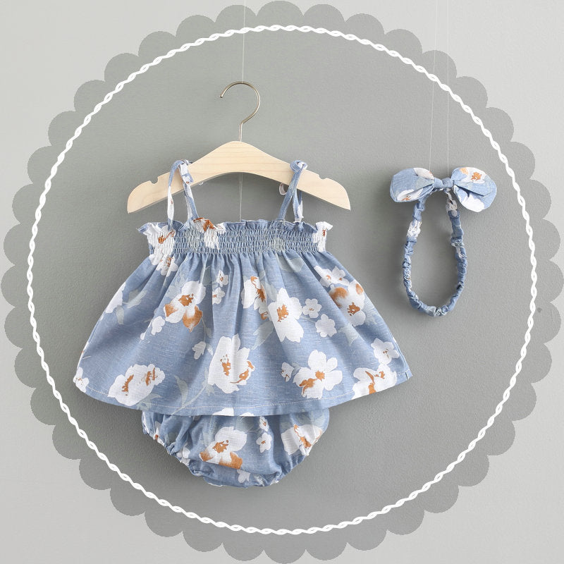 3 Pcs Flower Printed Sleeveless Suit