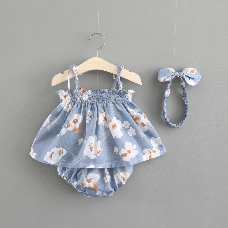 3 Pcs Flower Printed Sleeveless Suit