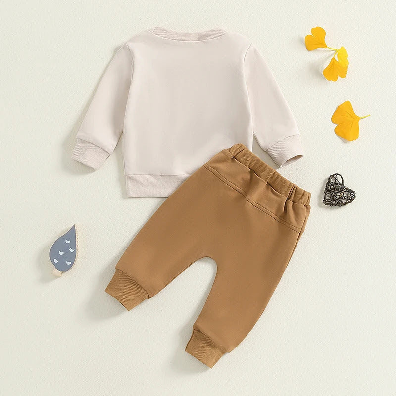 Round Neck Letter Print Sweatshirt & Trousers Set
