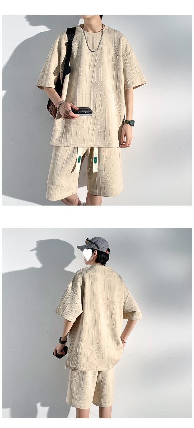 2-Pc Waffle Loose Short-sleeved Men's Set