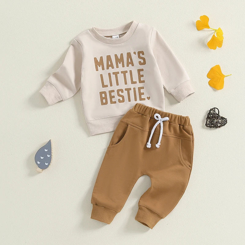 Round Neck Letter Print Sweatshirt & Trousers Set