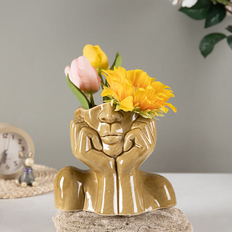 Ceramic Face Sculpture Flower Vase