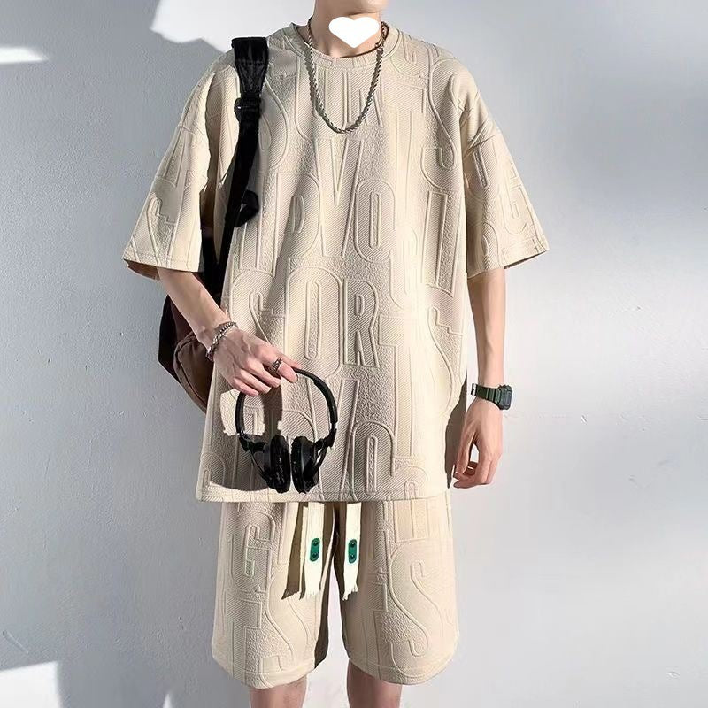 2-Pc Waffle Loose Short-sleeved Men's Set