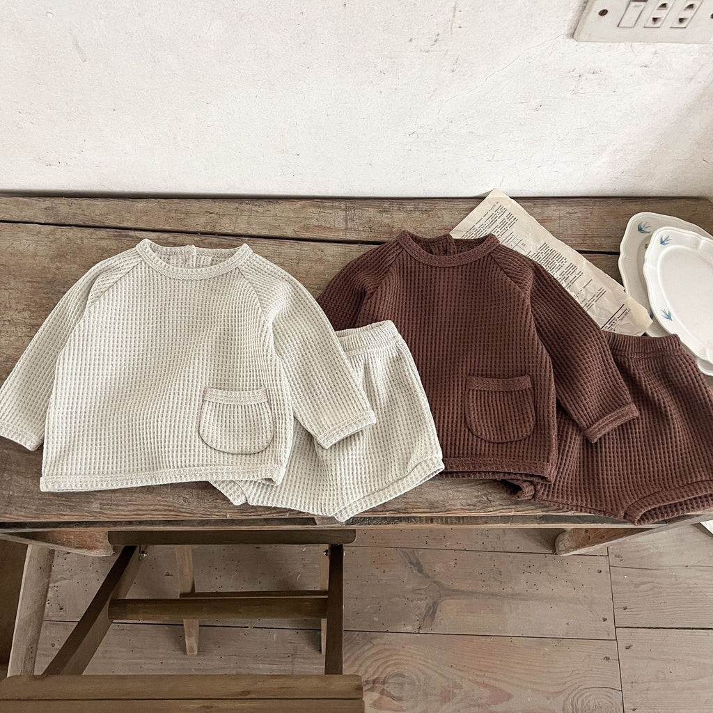 Long Sleeve Waffle Sweatshirt and Shorts Set