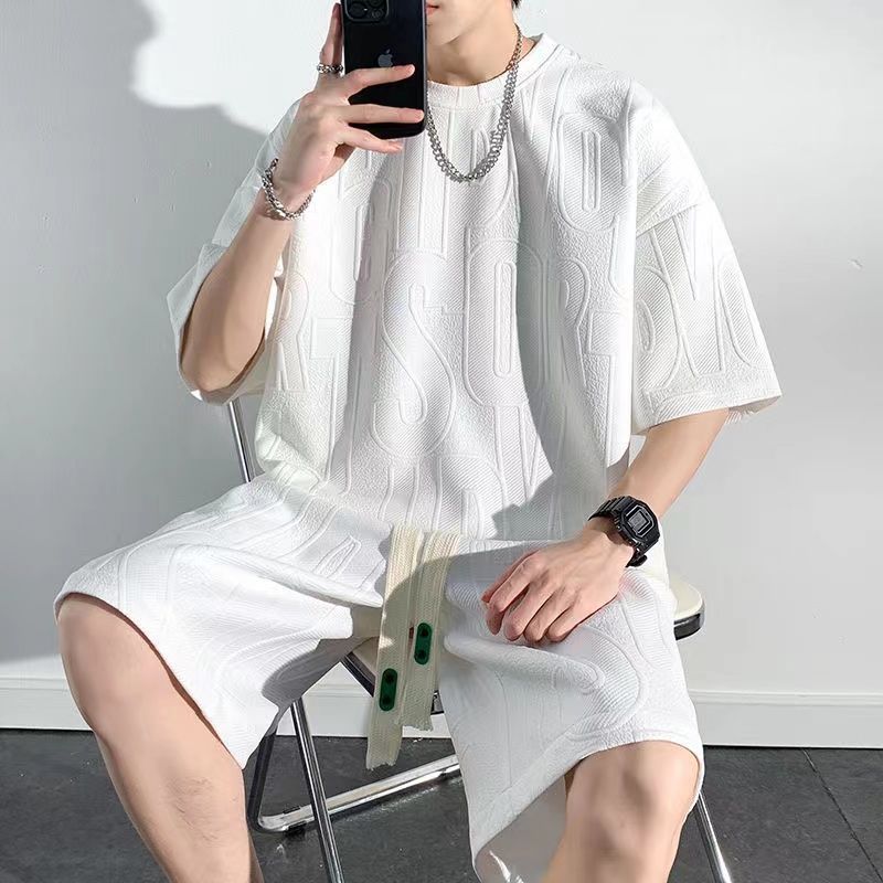 2-Pc Waffle Loose Short-sleeved Men's Set