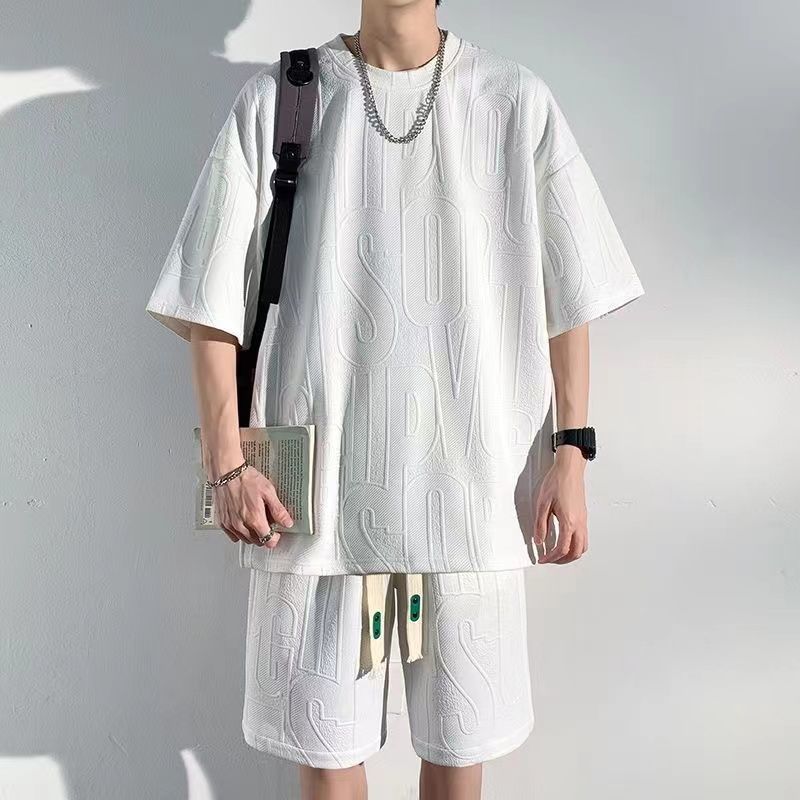 2-Pc Waffle Loose Short-sleeved Men's Set