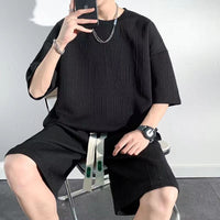 2-Pc Waffle Loose Short-sleeved Men's Set