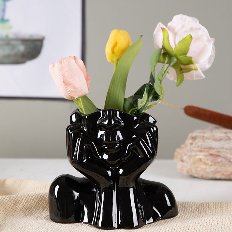 Ceramic Face Sculpture Flower Vase